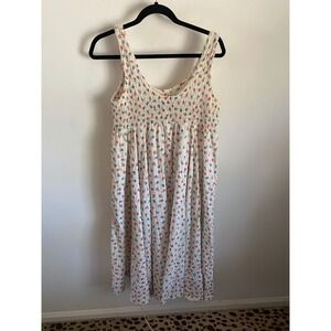 Vintage Climax by David Howard Smocked Floral Midi Sundress White Red Blue